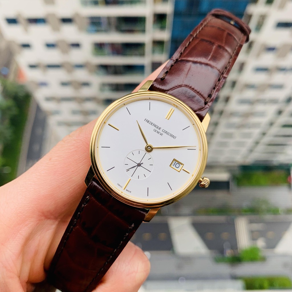 Đồng hồ nam Frederique Constant Slimline FC-220V5S5, máy Quartz, kính Sapphire, mạ vàng PVD, dây da, case 38mm