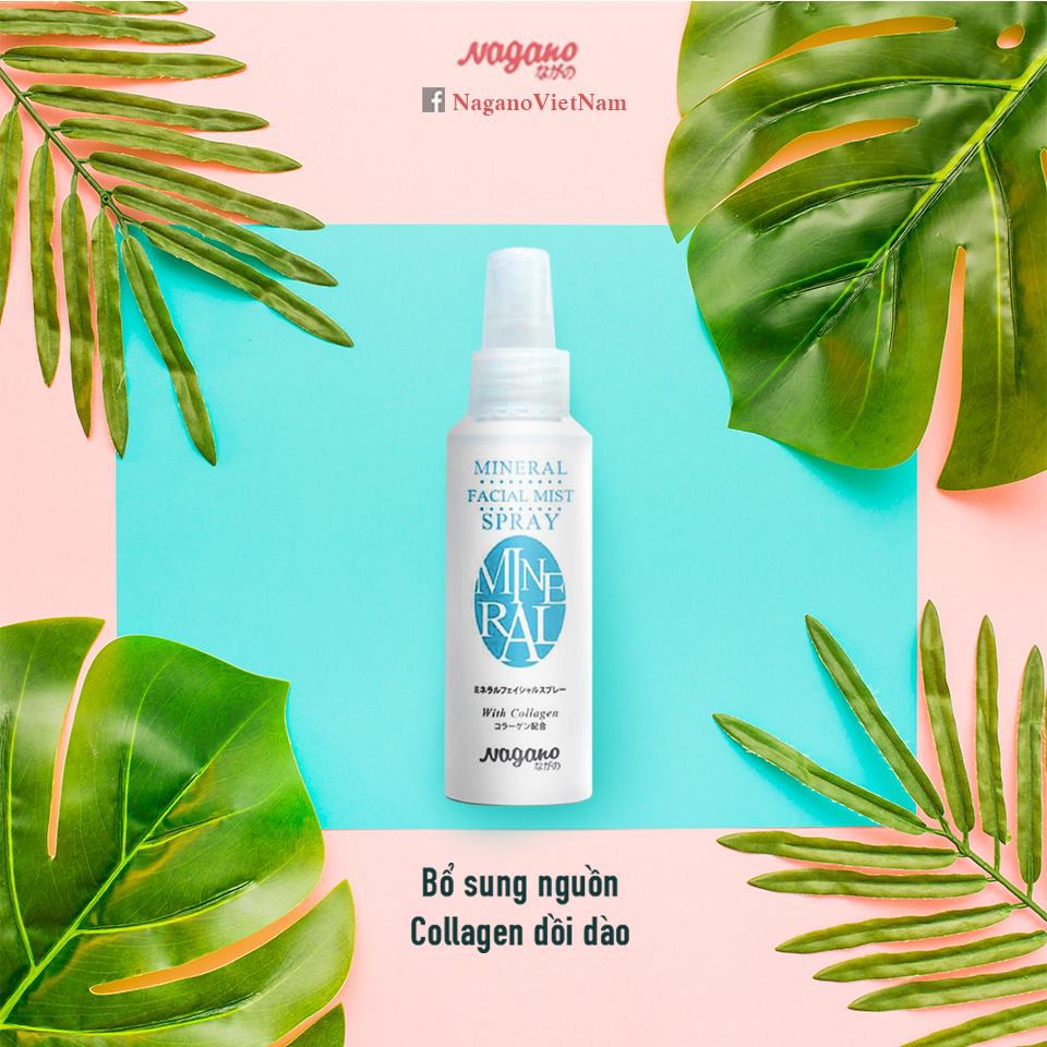 Xịt khoáng với collagen Nagano JAPAN 100ml - Mineral Facical Mist Spray - Xịt Khoáng Bổ Sung Dinh Dưỡng, Cân Bằng Độ Ẩm