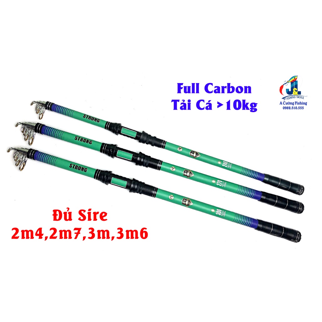 Cần Câu Máy Rút STRONG đủ size 2m4 2m7 3m0 3m6 Cacbon Tải cá trên 10 kg