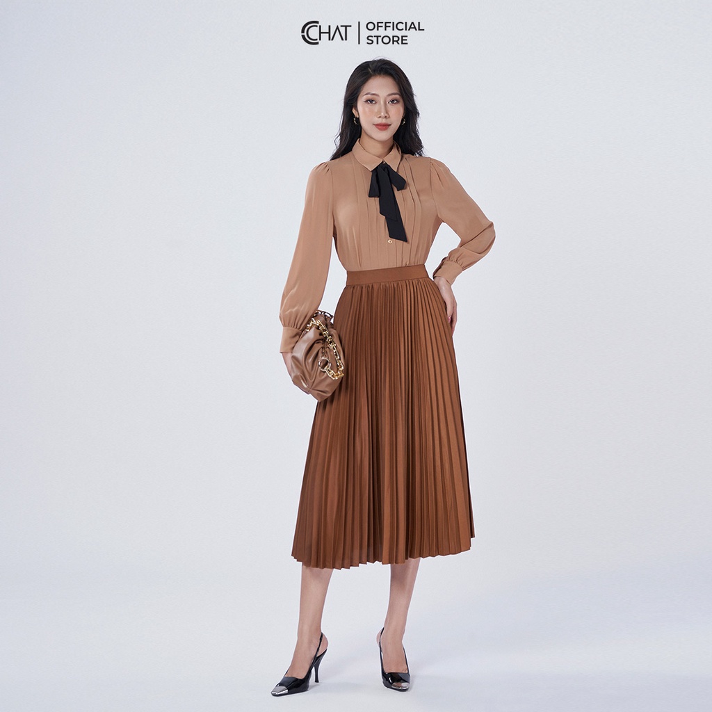 Chân Váy 𝐂𝐂𝐇𝐀𝐓 Dập Ly Xòe Cạp Trơn Chất Mango Cao Cấp Phong Cách Trẻ Trung 92CDE2003LT