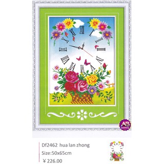Tranh Đính Đá ABC 3D Đồng Hồ Giỏ Hoa Hồng Tươi Thắm DF2462 (KHÁCH TỰ ĐÍNH) KT:50X62CM