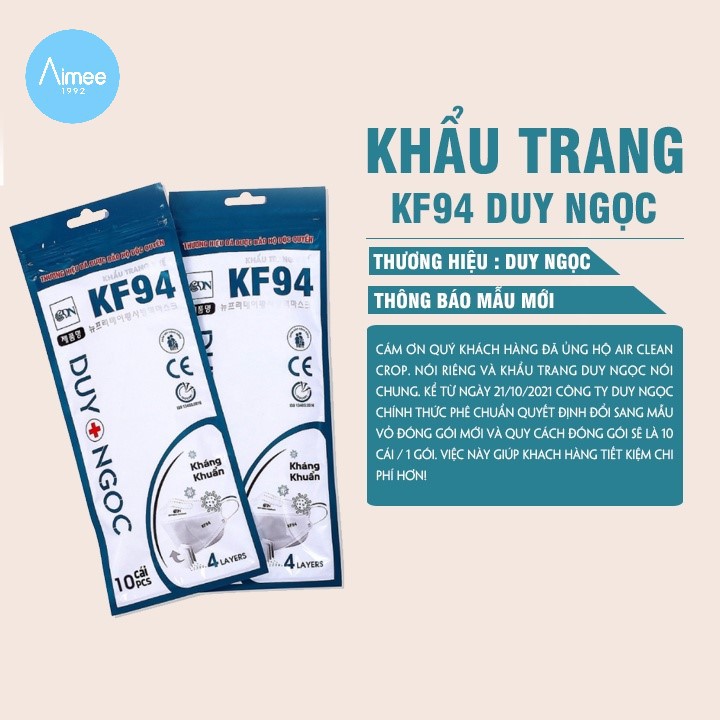 [TÚI 10 CHIẾC] Khẩu Trang Y Tế KF94 DUY NGỌC Kháng Khuẩn, Chống Bụi Mịn PM 2.5 [Aimee1992]