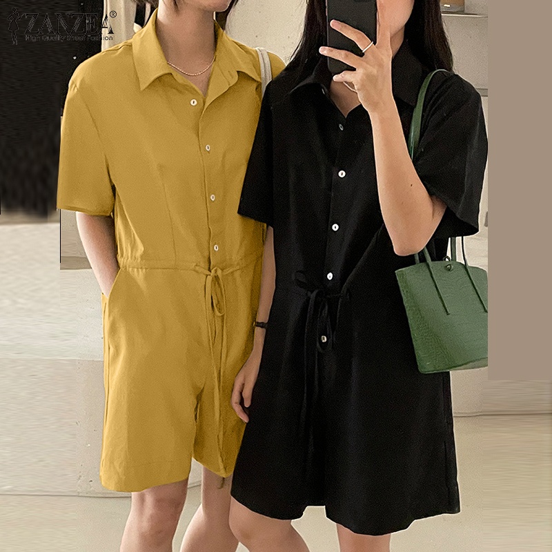 Áo liền quần ZANZEA dạng ngắn ống rộng thiết kế dây rút phong cách Hàn Quốc đơn giản thời trang dạo phố dành cho nữ