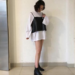 Áo thun nữ tay dài phối vải da cá tính