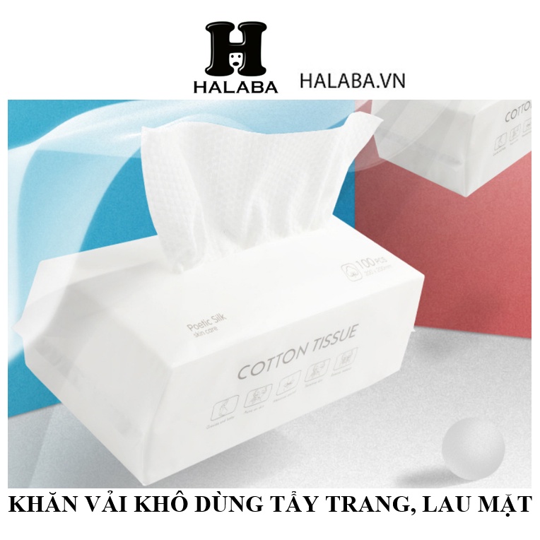 Khăn Vải Khô Đa Năng Tẩy Trang Lau Mặt 100 tờ/bịch, 100% cotton không dệt, mềm mại dễ chịu cho da