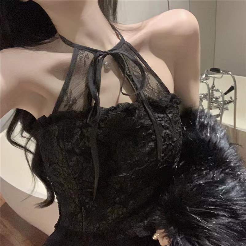 áo 2 dây có mút ngực áo hai dây croptop Dáng Ngắn Phối Ren Thời Trang Mùa Đông Quyến Rũ Cho Nữ