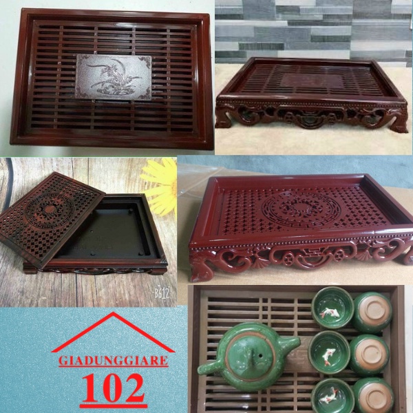 Khay trà giả gỗ kiểu dáng cổ điển nhựa Việt Nhật | Khay đựng ấm chén