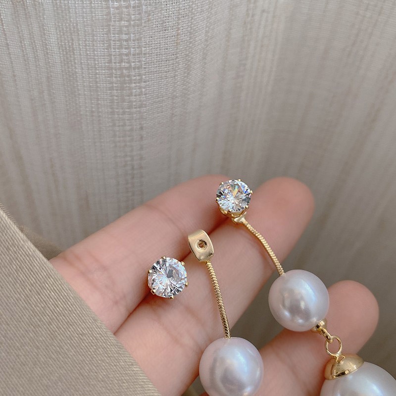 Đôi khuyên tai dáng dài đính ngọc trai nhân tạo xinh xắn thanh lịch