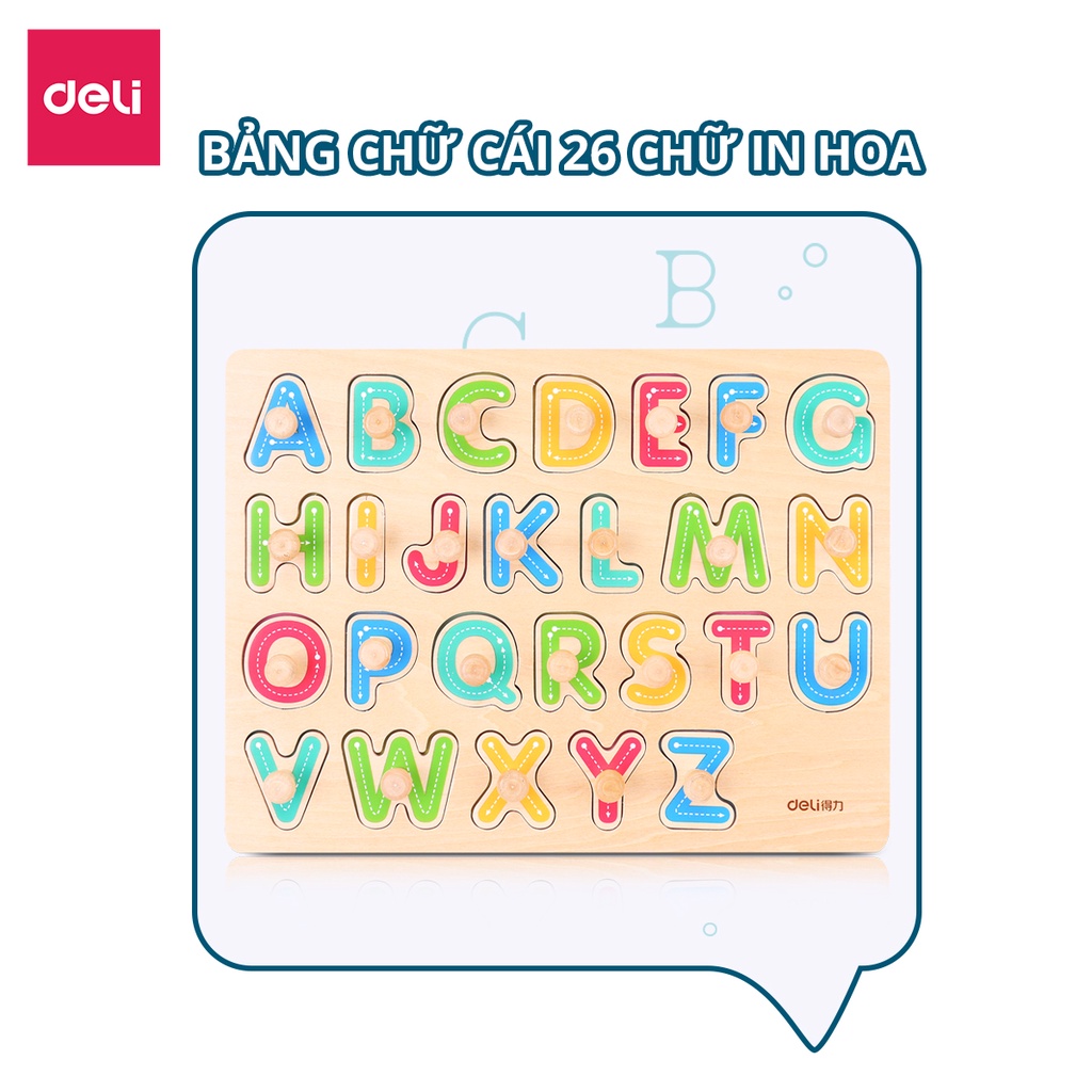 Bảng chữ cái Deli - Ván ép gỗ trầm cho trẻ từ 3 đến 6 tuổi, từ A tới Z, đã được kiểm định để bé làm quen với chữ cái