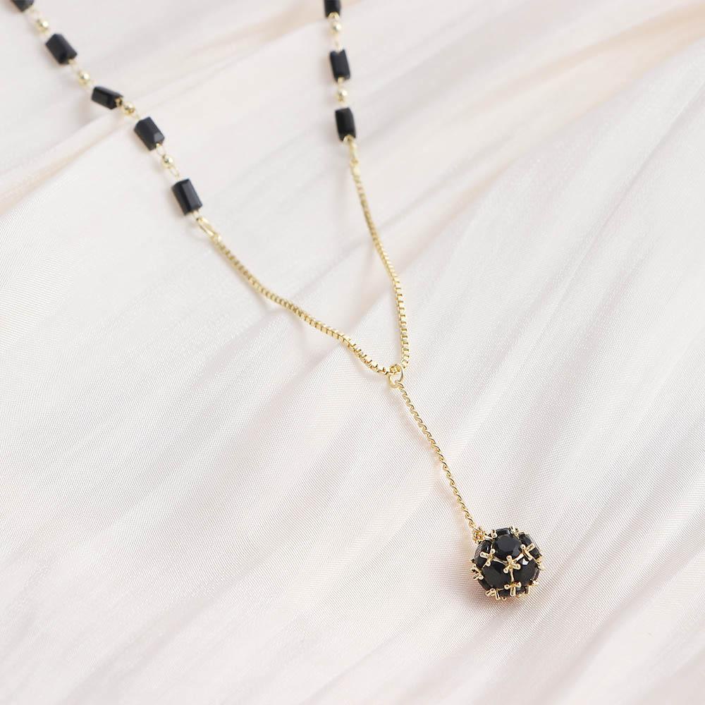 Dây Chuyền Tua Rua VANES1 Màu Đen Sang Trọng Cho Nữ|Vòng Cổ Mặt Bóng Tròn Phong Cách Hàn Quốc