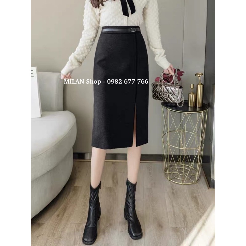 Chân váy dạ dài qua gối trơn giả đai sang chảnh | BigBuy360 - bigbuy360.vn