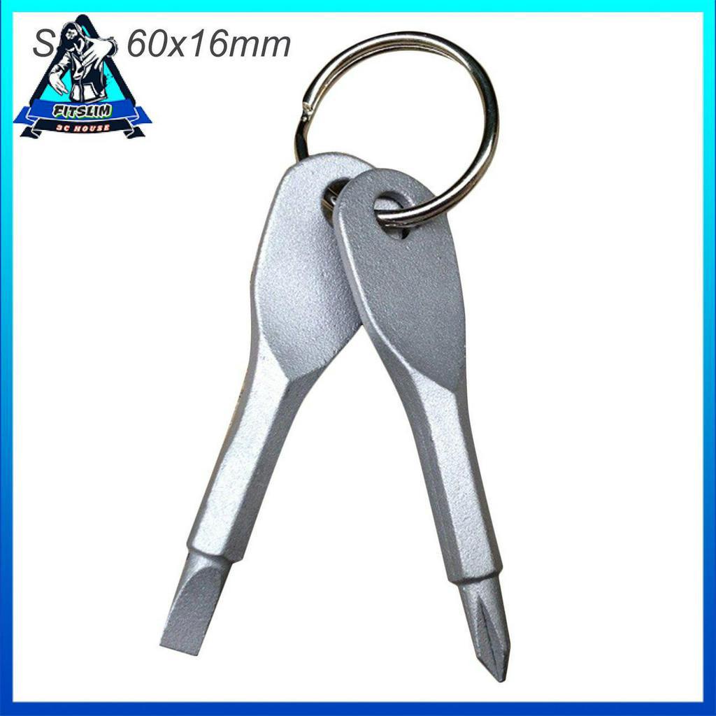 2 Cái tua vít cầm tay đầu chữ thập tay cầm phẳng với vòng chìa khóa dùng ngoài trời