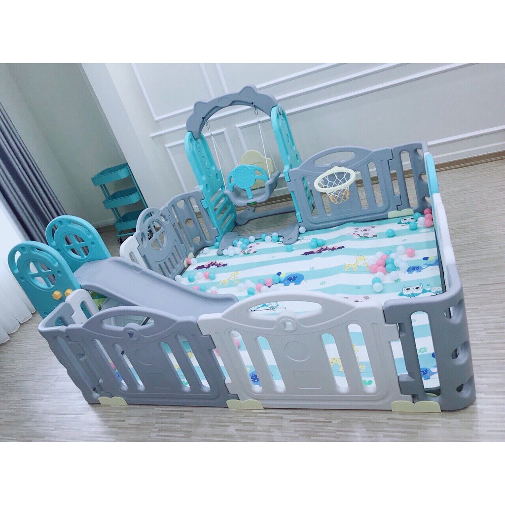 TRỌN BỘ 7 MÓN: QUÂY 1M8X2M+ CẦU TRƯỢT+ XÍCH ĐU+ NGỰA, THẢM, BÓNG, BÓNG RỔ HÀNG HOLA CHÍNH HÃNG