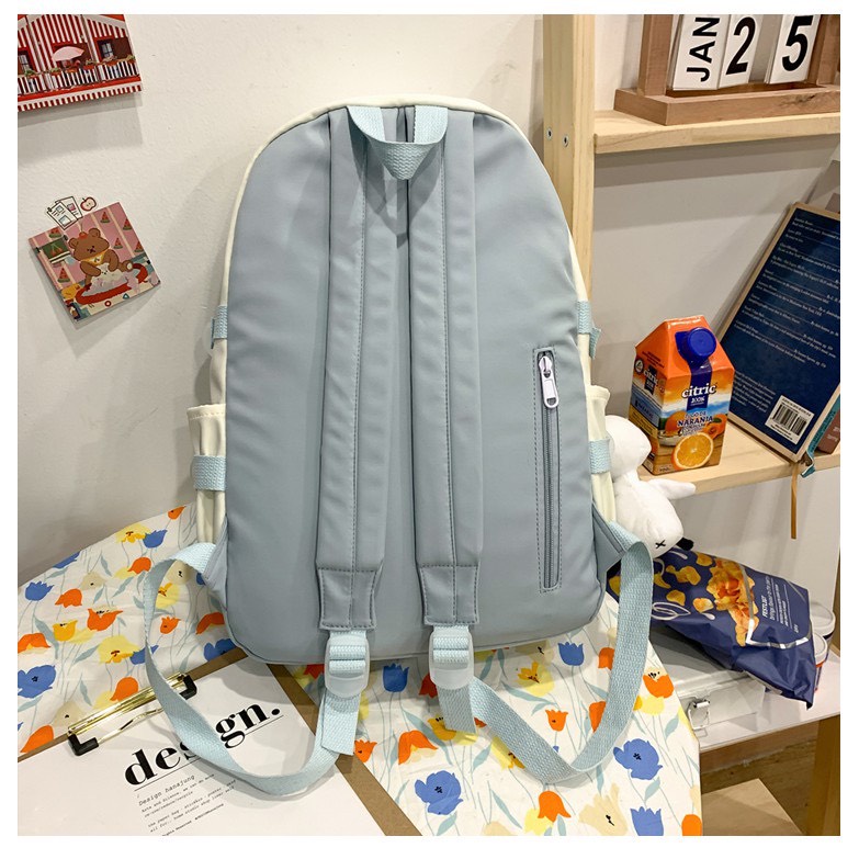 Balo Fashion vạt vịt chất vải chống thấm phối màu thời trang tặng sticker và móc vịt bông