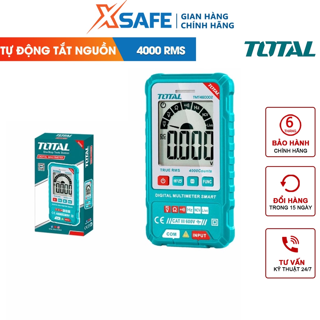 Đồng hồ đo điện vạn năng đo AC DC Total TMT460002 4000 số đếm, kìm đo dòng điện tự động, đo điện áp, dòng điện