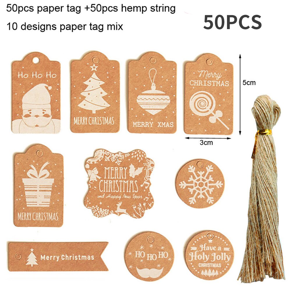 Set 50 thẻ giấy kèm dây treo dùng để trang trí giáng sinh
