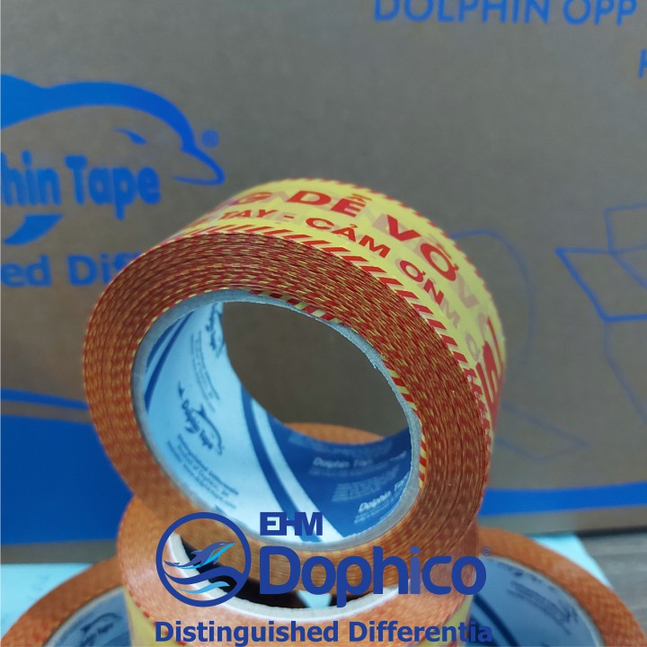 1 cuộn [ HÀNG DỄ VỠ ] Băng dính in chữ quy cách 48mm x 100Y – Nhãn hiệu Dolphin – Dùng đóng gói cho hàng hoá cần chú ý