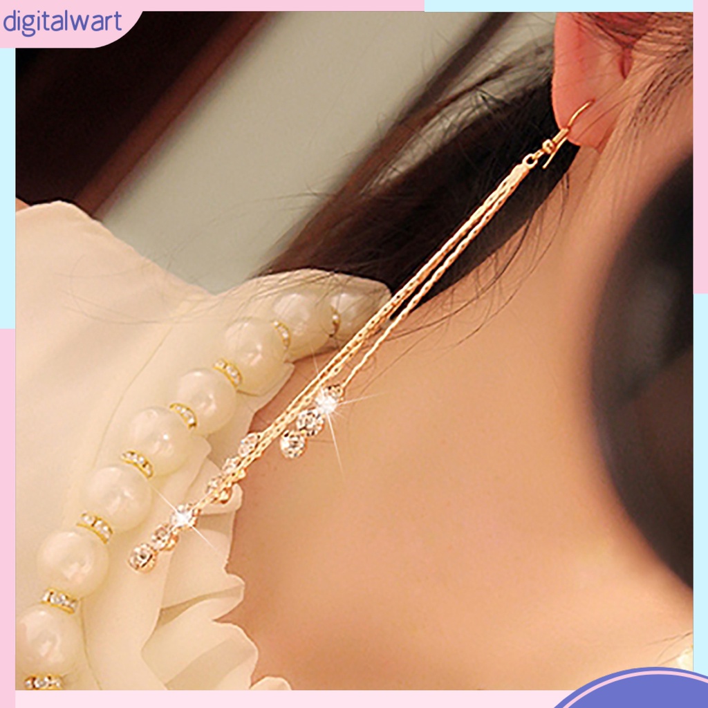 Cặp khuyên tai dài thiết kế đính đá pha lê nhân tạo sang trọng cá tính dành cho nữ