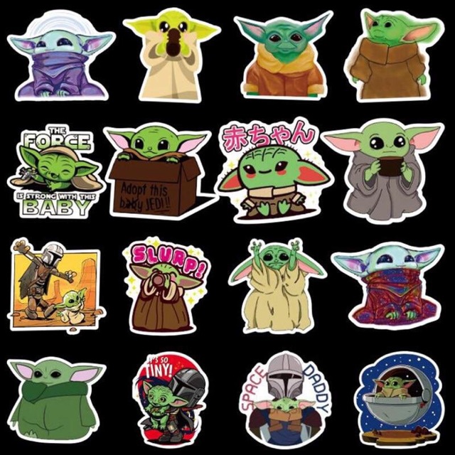 Sticker baby yoda set 30-50 cái ép lụa/ hình dán baby yoda