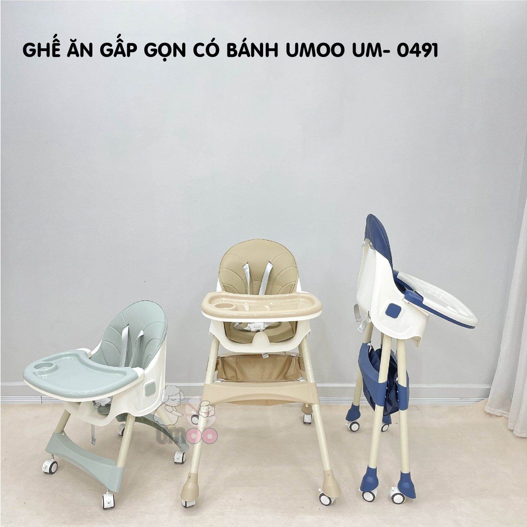 Ghế ăn dặm umoo gập gọn có bánh xe um0491