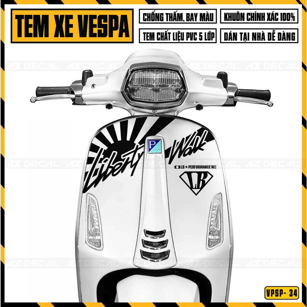 Decal Dán Xe Vespa Sprint / Primavera Mẫu Libertywalk | VPSP34 | Tem Rời Chống Nước, Chống Phai Màu, Dễ Dán