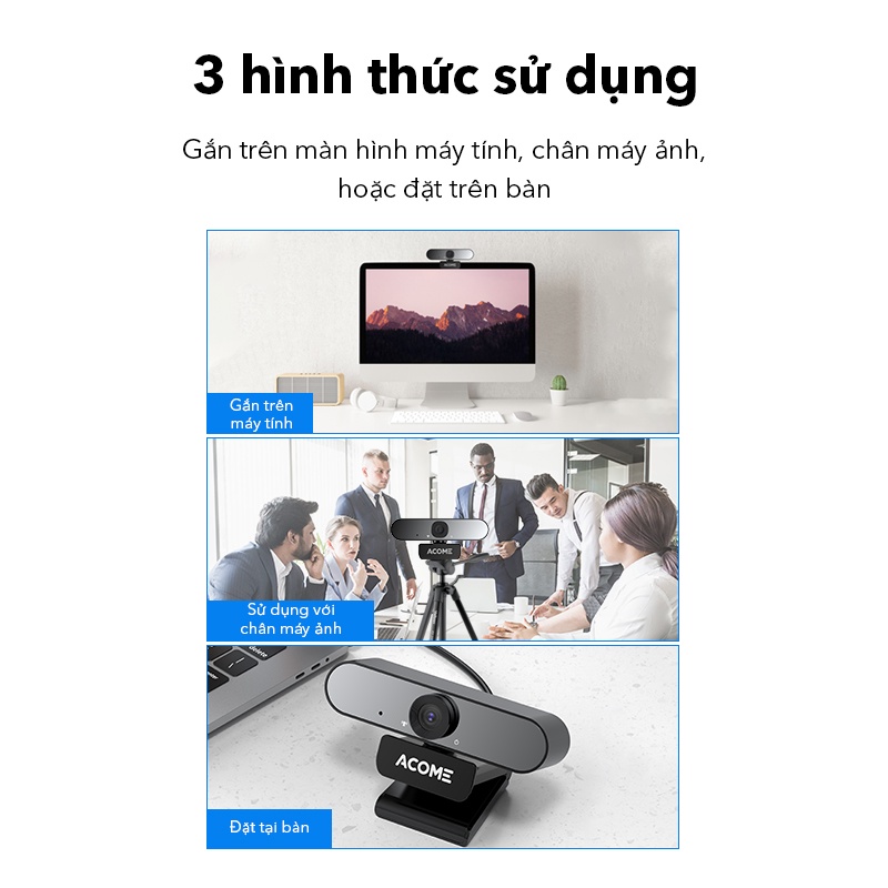 Camera webcam hd 1080p Acome AWC11 chất lượng hd tích hợp micro có mic kết nối usb cho pc máy tính laptop dạy học online