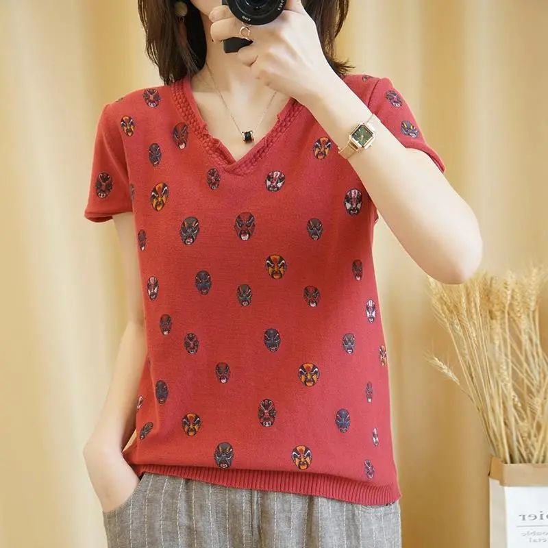 Áo Thun 100% Cotton Tay Dài Dáng Rộng In Hoạ Tiết Xinh Xắn Phong Cách Retro Cho Nữ