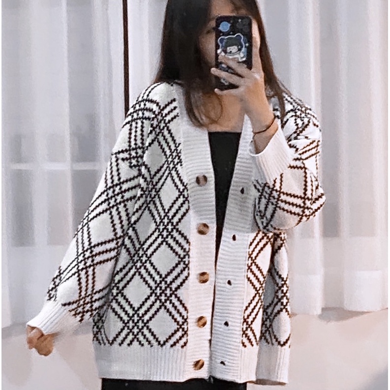 Áo cardigan kẻ chéo oversize siêu hot (ảnh thật 100%) | BigBuy360 - bigbuy360.vn