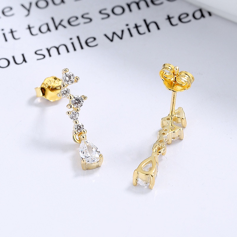 Khuyên tai nữ bạc dài đính đá nhỏ nhắn 2 màu xi bạch kim và vàng sang chảnh Galaxy 2 | HARMONY ACCESSORIES K95