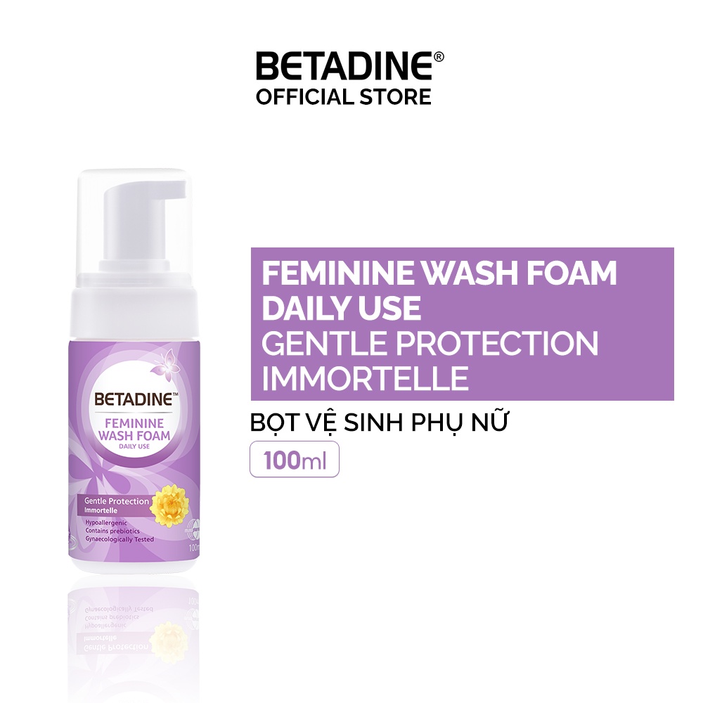 Bọt vệ sinh phụ nữ Betadine Feminine Wash Foam Daily Use Gentle Protection Immortelle 100ml