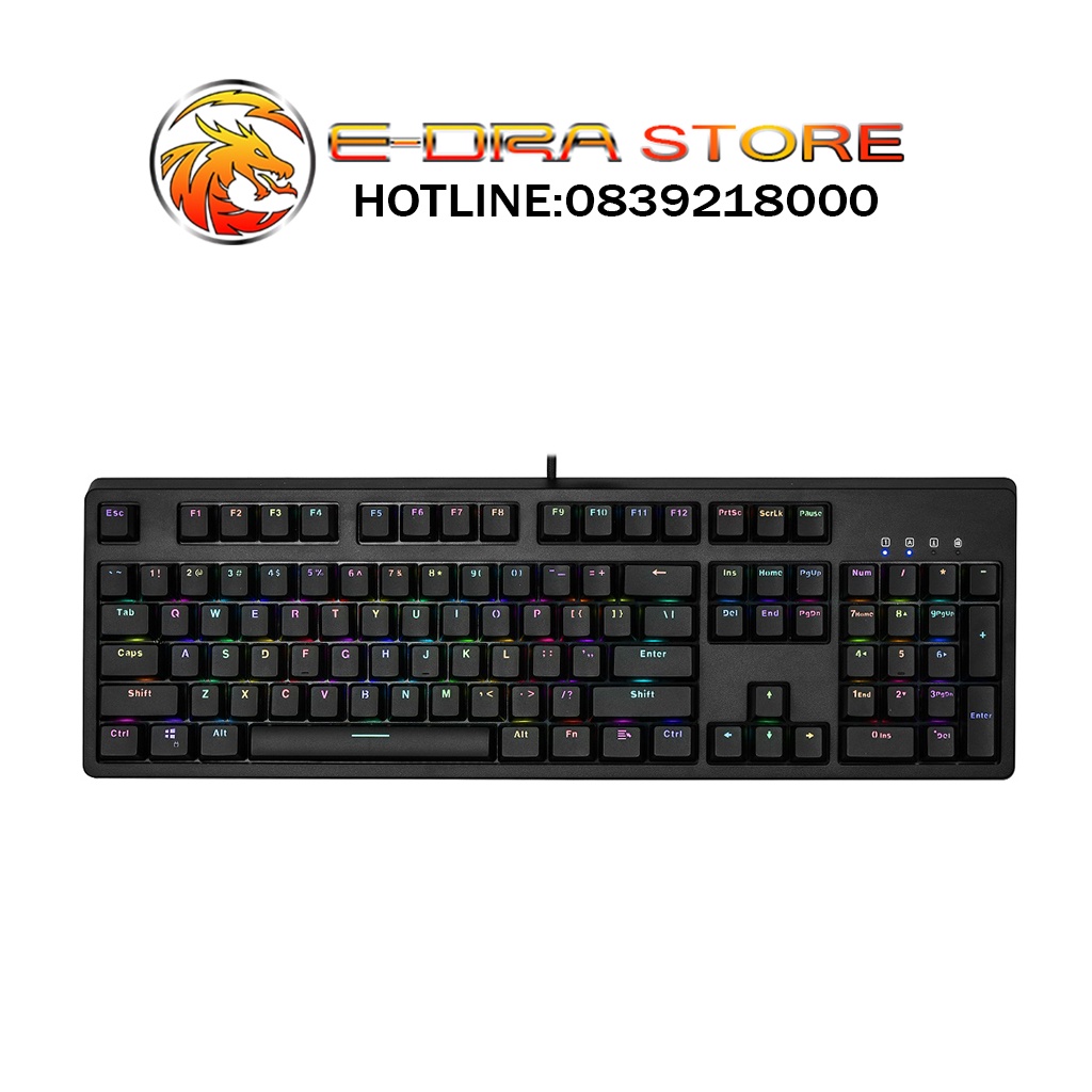 Bàn phím cơ EDRA EK3104 RGB E-Dra switch version 2022- Màu đen - Blue/ Brown/ Red Switch - Chính hãng - BH 2 năm