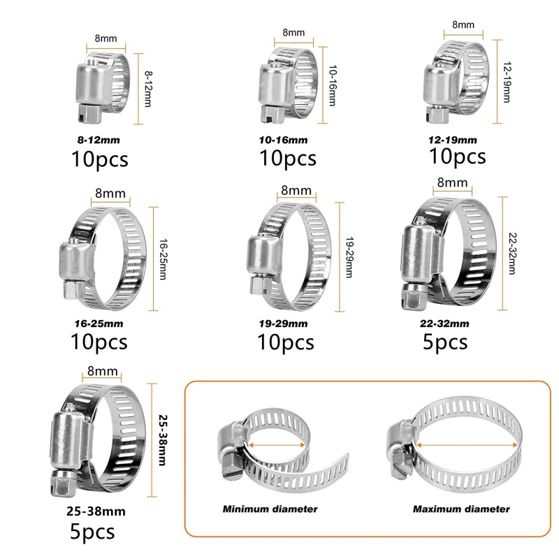 Set 60 Kẹp Ống Dẫn Nhiên Liệu 0 24-1 49 Có Thể Điều Chỉnh Chống Rò Rỉ