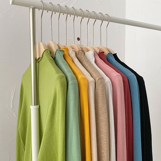 [Order]🌿 Áo len mỏng basic cổ cao 3p tay dài trơn nhiều màu ulzzang 🔥