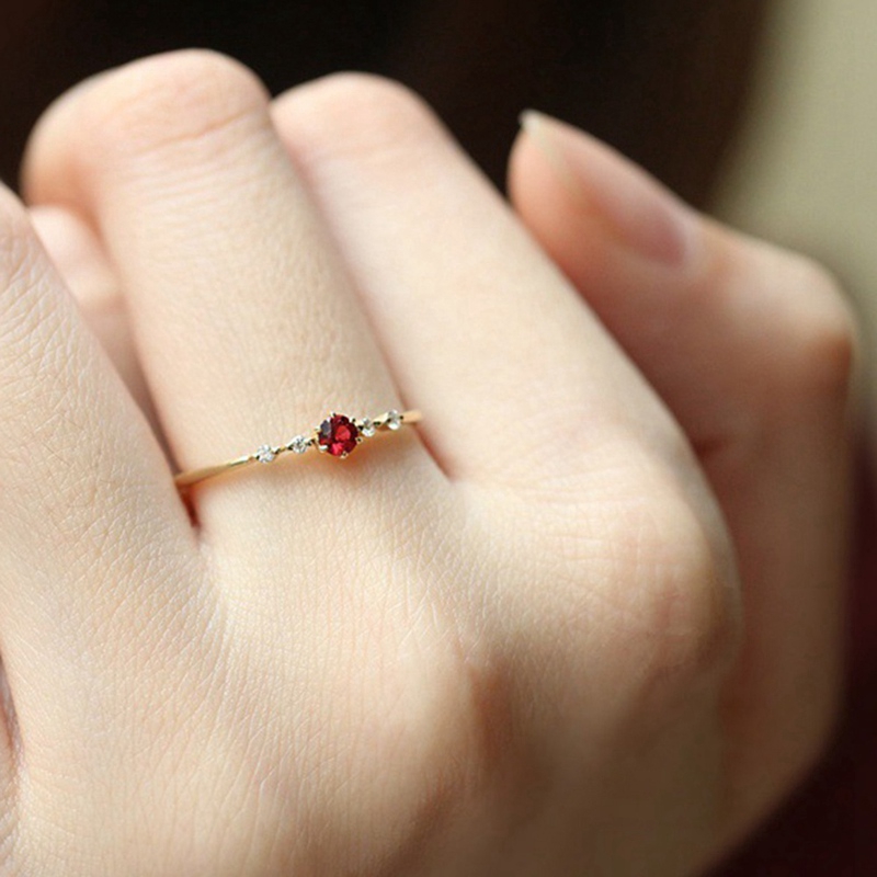 Women 18k Gold Rubine Diamond Ring Wedding Engagement Party Thin Rings