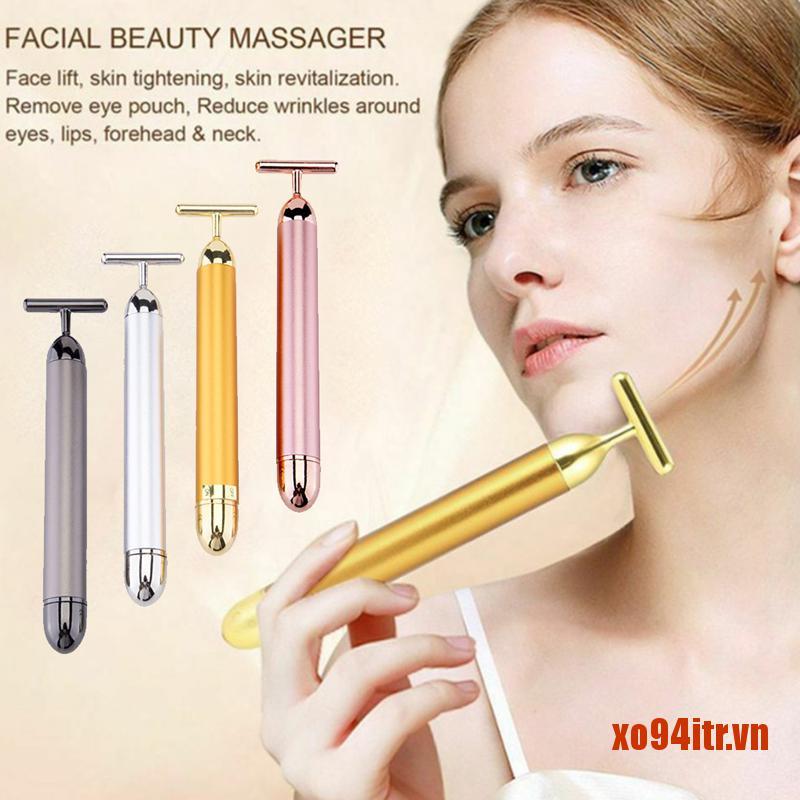 XOITR  Gold Roller Vibrating Facial Massager Slimming Facial Skin Beauty Bar Pulse