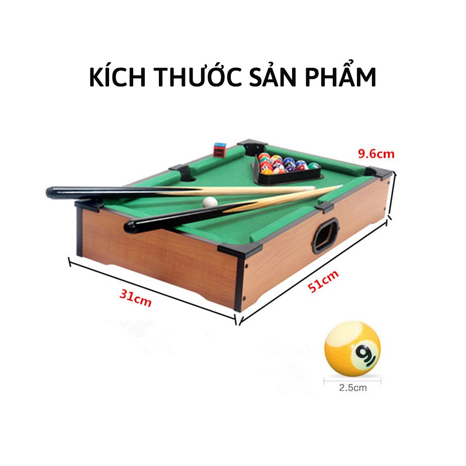 Bida bằng Gỗ - Mặt bàn Vải Nỉ - 15 bi đánh số + 2 Gậy + 1 Tẩy - Kích thước 51*31*10cm (Sẵn nowship HCM)