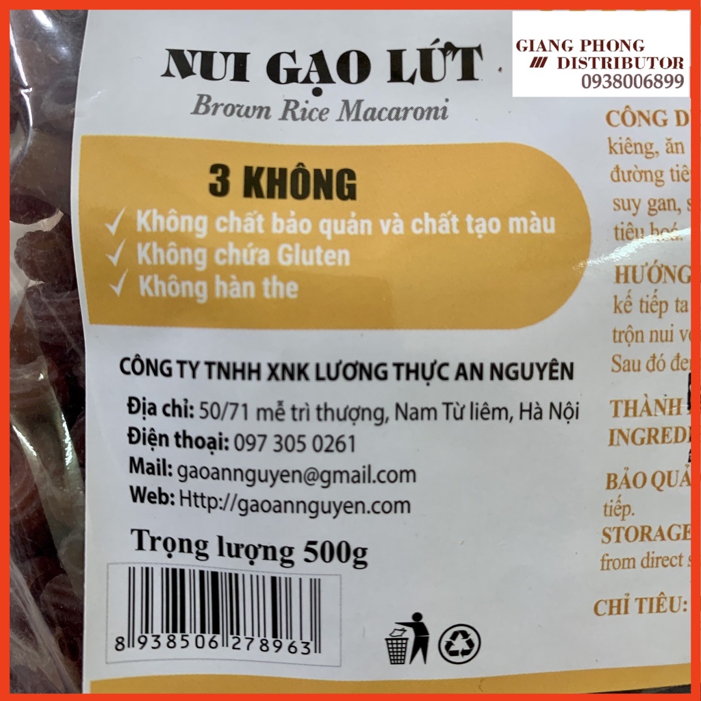 Nui gạo lứt An Nguyên 500g - Brown Rice Macaroni - 199% Tự nhiên