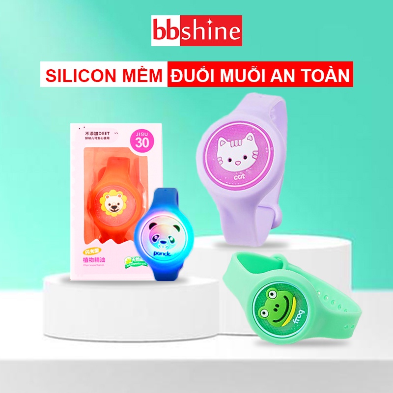 Đồng hồ tinh dầu đuổi muỗi phát sáng BBShine, Vòng đeo tay đuổi muỗi họa tiết động vật vui nhộn dễ thương cho bé – J069