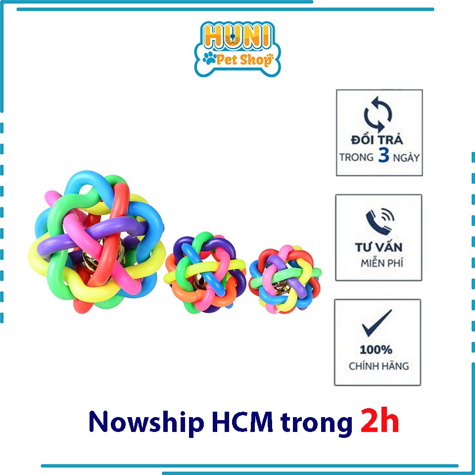 Đồ chơi cho chó gặm banh bảy màu có chuông đồ chơi cho chó con - Huni Petshop