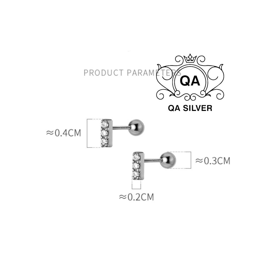 Khuyên tai bạc 925 thanh bạc khảm đá chốt bi vặn S925 MINIMAL QA Silver Earrings EA220810