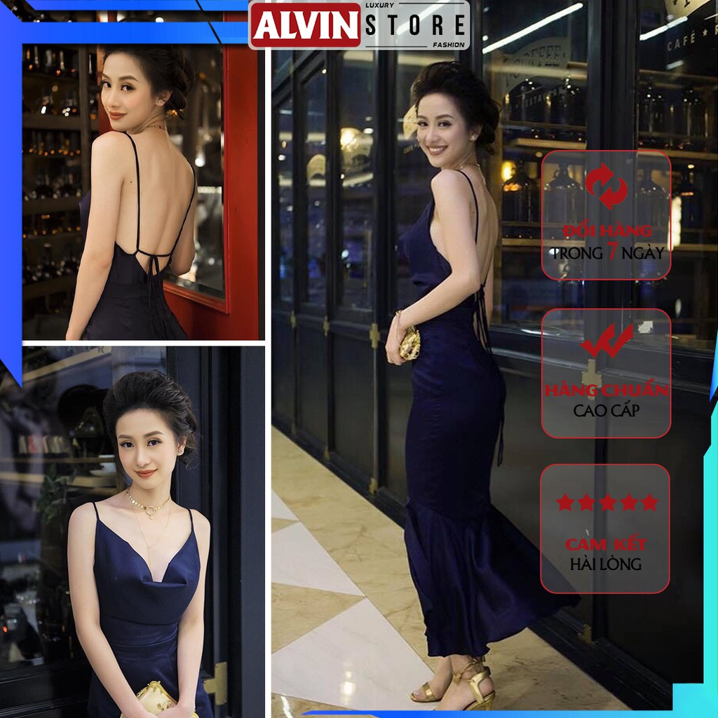 [Hàng Cao Cấp - Chuẩn Đẹp]  Đầm Dự Tiệc Lụa Cao Cấp Ôm Body Cổ Đổ Hở Lưng Alvin Store Chân Váy Đuôi Cá Phong Cách