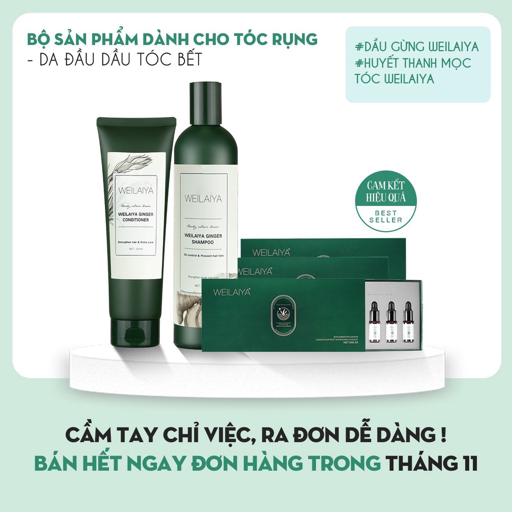 Combo da đầu dầu tóc bết ngăn rụng và kích thích mọc tóc gừng trắng Weilaiya