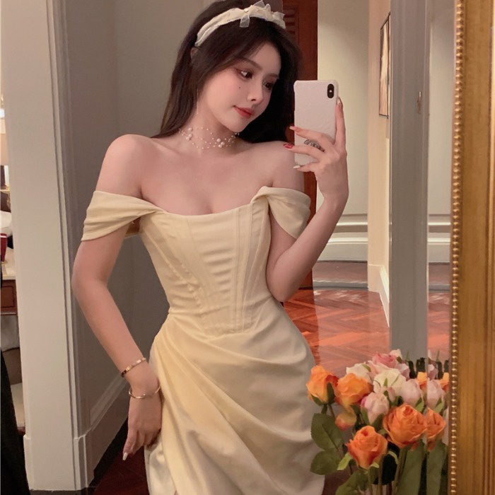 Đầm Ngắn Tay Ôm Dáng Xẻ Tà Mẫu Mới 2022 Phong Cách Pháp Thời Trang Mùa Hè