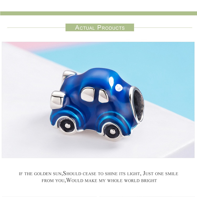 Hạt phụ kiện Bamoer SCC957 bạc 925 tráng men xanh dương kiểu xe hơi dễ thương trang trí vòng tay thủ công