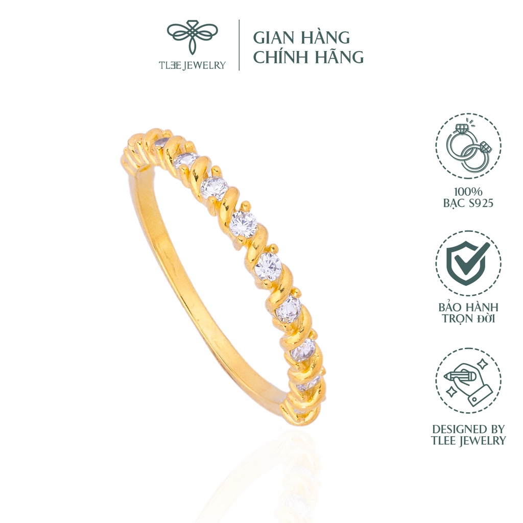 Nhẫn bạc nữ TLEE mạ vàng 14k viền đá bao xoắn sang trọng NCJ A0138