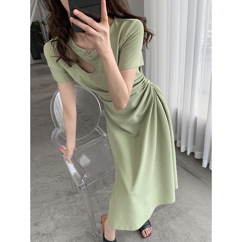 Đầm dài tay ngắn màu xanh lá phong cách Pháp thời trang mùa hè mới cho nữ | BigBuy360 - bigbuy360.vn