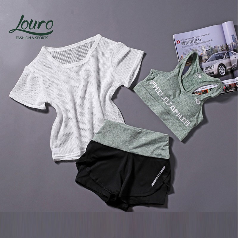 Set bộ quần áo tập gym nữ Louro SE31, 3 món thoải mái kết hợp, phù hợp tập gym, yoga, zumba