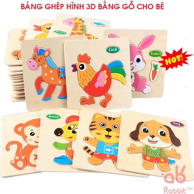 Tranh ghép hình bằng gỗ💚FREESHIP💚Tranh ghép hình động vật 3D kích thước 15cm x15 cm hàng loại 1 chuẩn đẹp