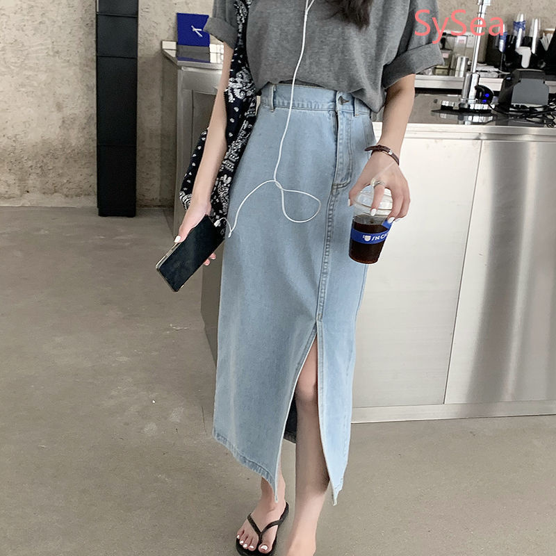 chân váy jean Lưng Cao Xẻ Tà Thời Trang Mùa Hè Cho Nữ