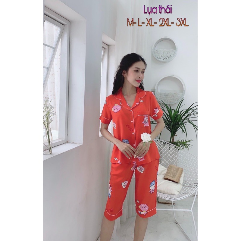 Bộ pizama lụa quần lửng size to. có túi quần